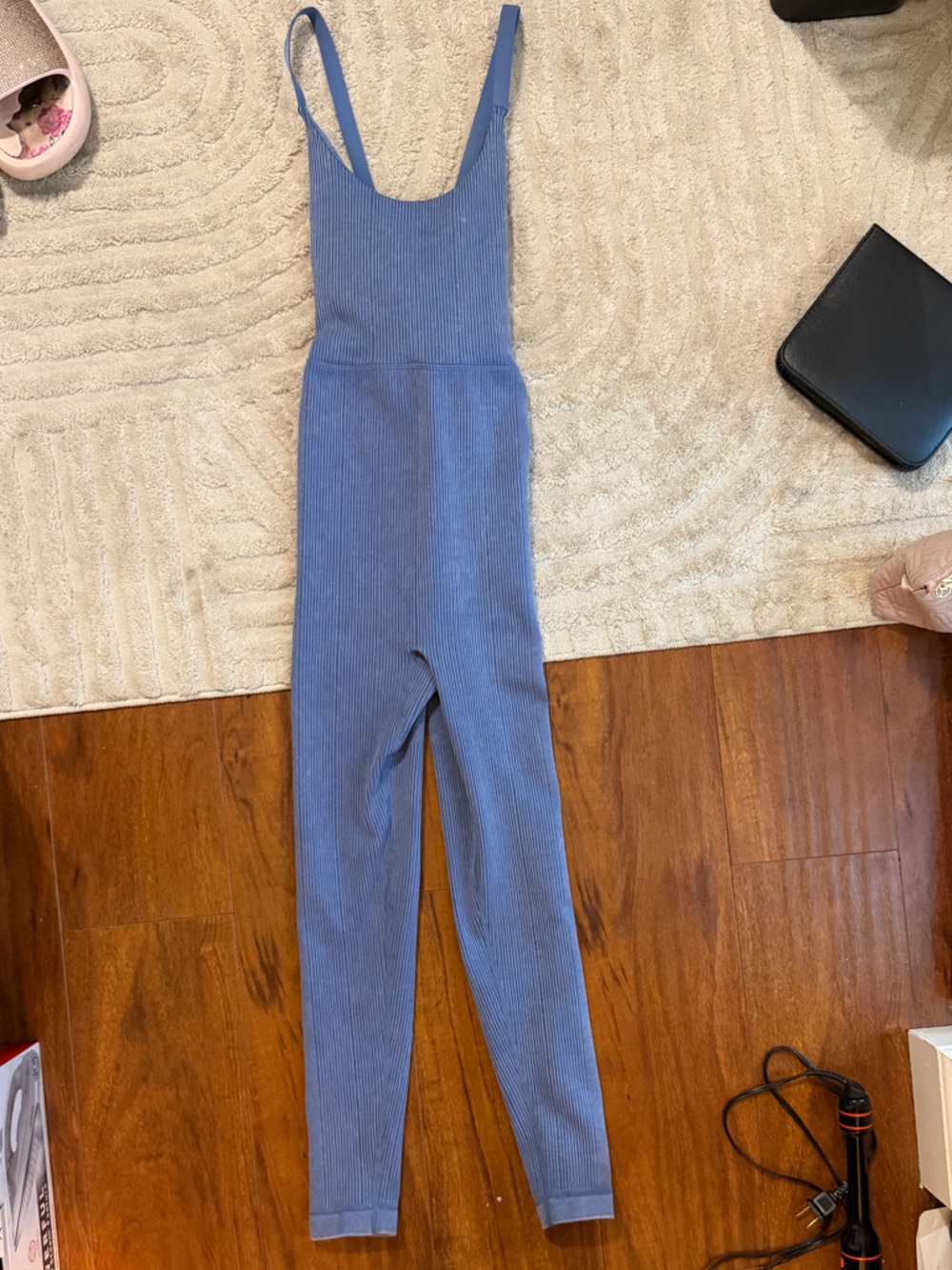Fabletics Ribbed Knit Blue Skinny Leg Jumpsuit